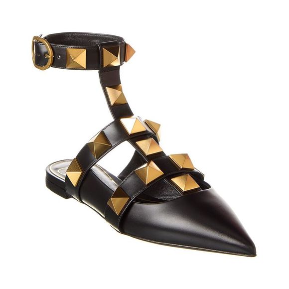 Valentino Shoes - Valentino Roman Stud Leather Ankle Strap Flat